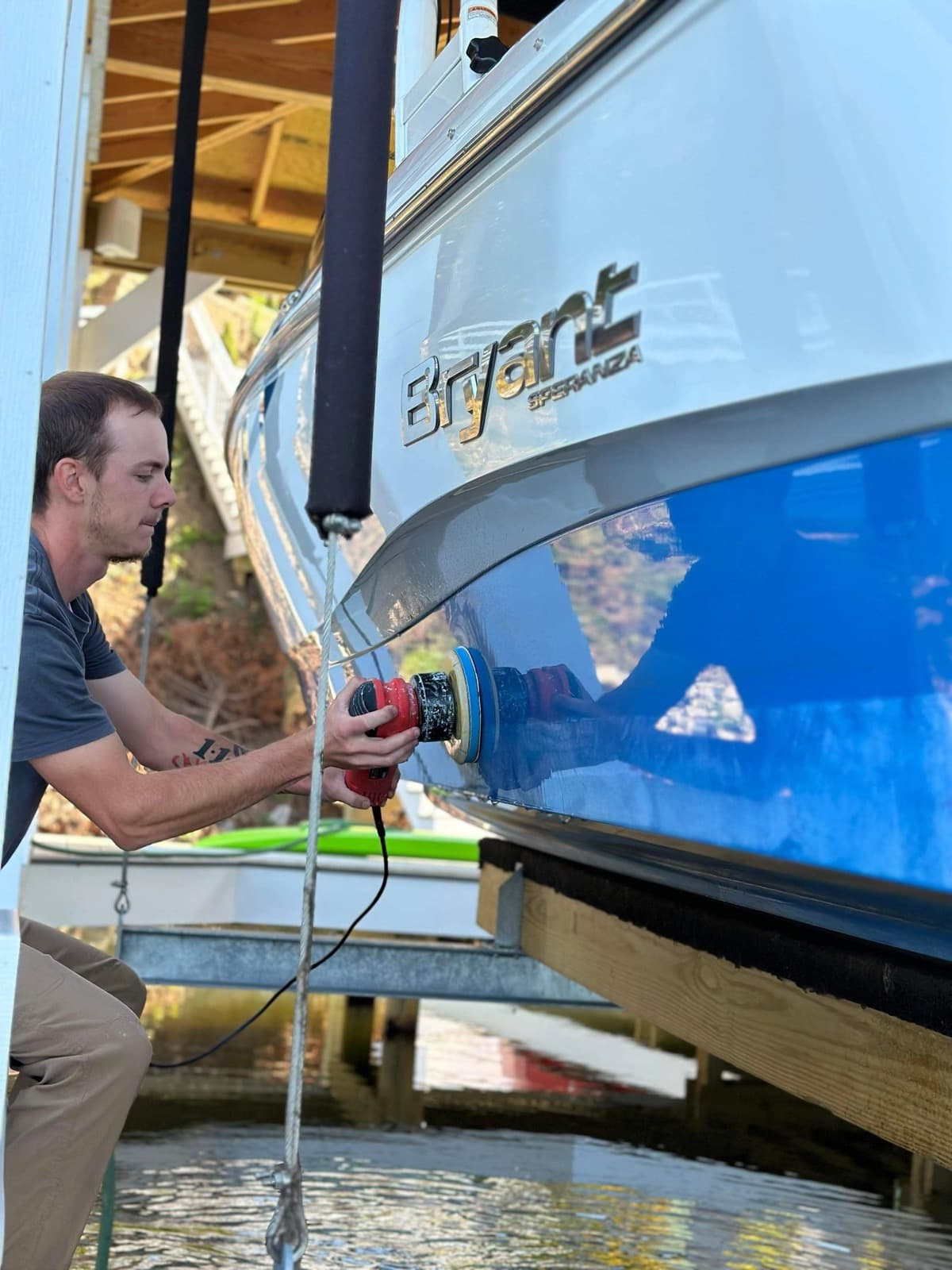 Marine interior detail with cleaned vinyl seating